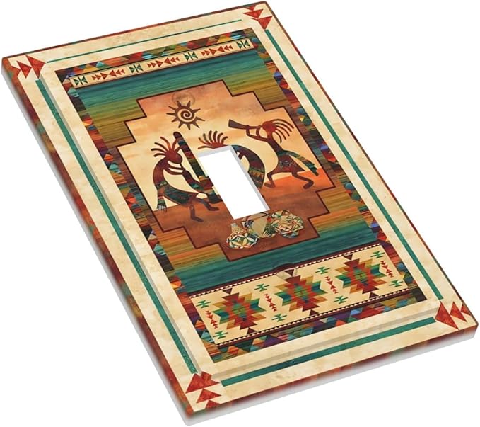 Decorative Light Switch Plate Covers Native American African Afro 1 Gang Light Switch Cover Plate Single Toggle Wall Plate Outlet Covers Faceplate for Home Bedroom Decor （2 Pack）