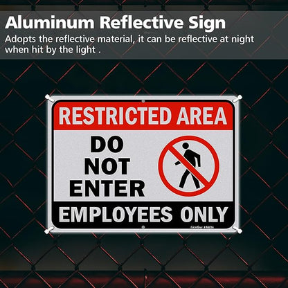 GicnKeuz Large Restricted Area Sign, 14x10 Inches Do Not Enter - Employees Only Signs, Rust Free.40 Reflective Aluminum, Fade Resistant/Waterproof, 6 Pre-drilled Holes (4 Pack)