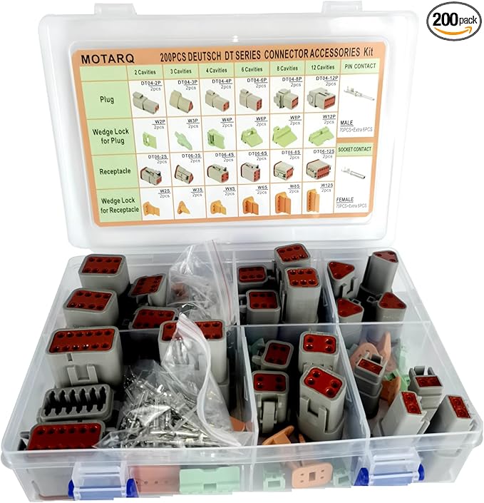 Deutsch Connector Kit 24 Sets, 2/3/4/6/8/12 Pin DT Connector Kit, Automotive Waterproof Wire Connectors, Electrical Connectors Kit with 16# Stamped Contacts for Car, RV, Truck Wiring 22-16AWG