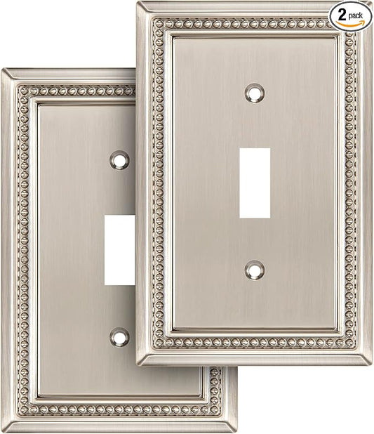 Henne Bery Sunken Pearls Heavy Duty Decorative Wall Plate Switch Plate Outlet Cover (Single Toggle, 2 Pack, Satin Nickel)