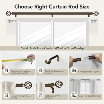 Curtain Rods for Windows 28 to 48, 1 Inch Adjustable Decorative Bronze Curtain Rod, Modern Heavy Duty Drapery Rods with Twisted Cage End, Telescoping Splicing Structure, Size 32"-60"