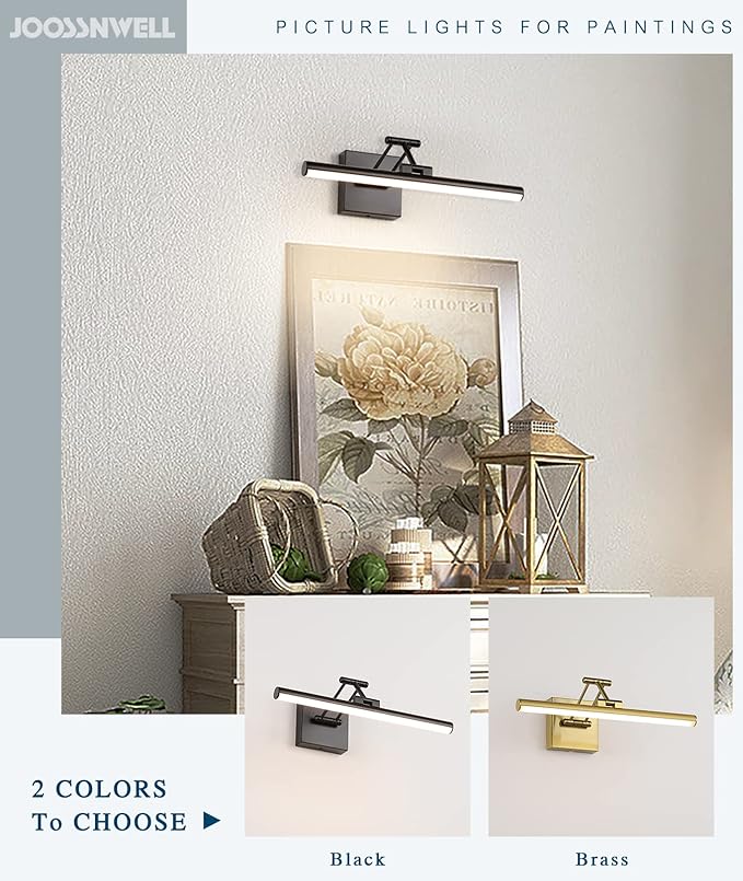 Joossnwell Modern Picture Light Black LED Picture Frame Lights for Paintings Hardwired 110V Gallery Light Artwork Lighting with Adjustable Swing Arm Art Display Lamp 15.5 Inch 7W Warm White