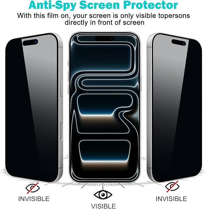 PEHAEL 3+3Pack for iPhone 17 Pro Privacy Screen Protector with Camera Lens Protector Full Coverage Anti-Spy Tempered Glass Film 9H Hardness Easy Installation Bubble Free [6.3 inch]