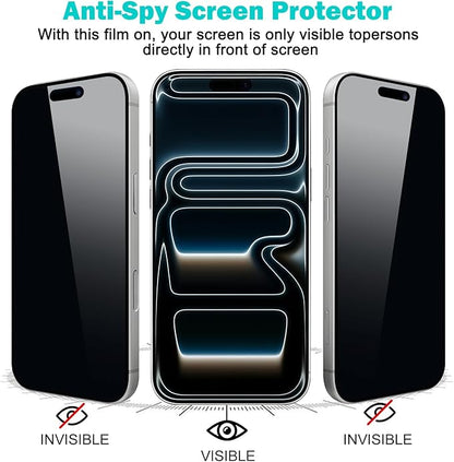 PEHAEL 3+3Pack for iPhone 17 Pro Privacy Screen Protector with Camera Lens Protector Full Coverage Anti-Spy Tempered Glass Film 9H Hardness Easy Installation Bubble Free [6.3 inch]
