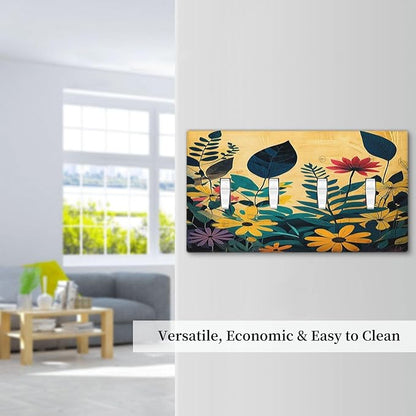 Light Switch Cover Plate Abstract Minimalist Floral Botanical Boho Flower Quad Toggle Wall Plates Decorative Switch Plates 4 Gang Outlet Covers Electrical Panel Cover Faceplate for Home 4.5 X 8 IN