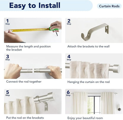 2 Pack Curtain Rods for Windows 66 to 120 Inch(5.5-10ft), 1 Inch Brushed Nickel Curtain Rods Set, Adjustable Extra Long Curtain Rod, Heavy Duty Outdoor Drapery Rods for Patio, Size 32"- 120"