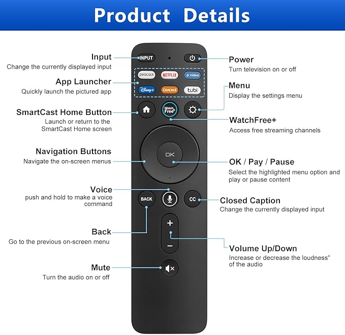 Voice Remote Control for Vizio-Smart-TV-Remote-Replacement XRT260 for Vizio D/P/M/V-Series Smart TVs