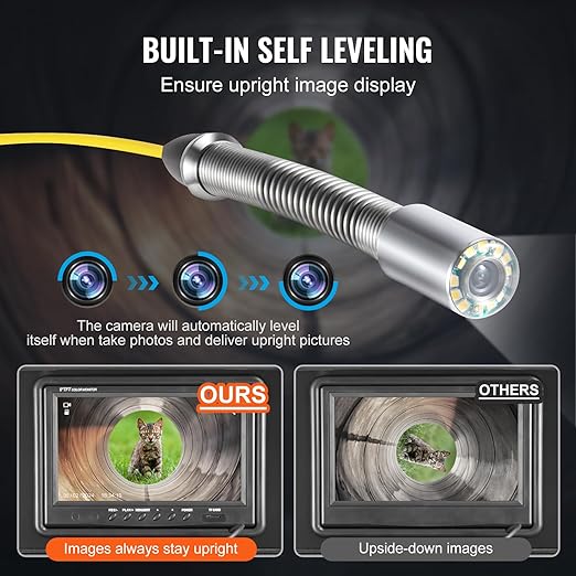 VEVOR Sewer Camera with 512Hz Locator, 98 ft/30 m, 9" Drain Inspection Camera with Self-Leveling, 36X Zoom, Plumbing Camera with Lights-12 LED, 32GB Card, IP68 Waterproof Snake Camera for Duct Pipe