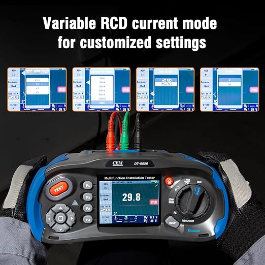 CEM T.ax Included DT-6650 Multifunction Installation Tester with 3.5" TFT Color LCD Display,Voltage,Insulation Resistance,Earth Resistance,Loop impedance,Loop impedance,RCD,PFG,PSC Support 400V TN
