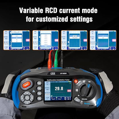 CEM T.ax Included DT-6650 Multifunction Installation Tester with 3.5" TFT Color LCD Display,Voltage,Insulation Resistance,Earth Resistance,Loop impedance,Loop impedance,RCD,PFG,PSC Support 400V TN