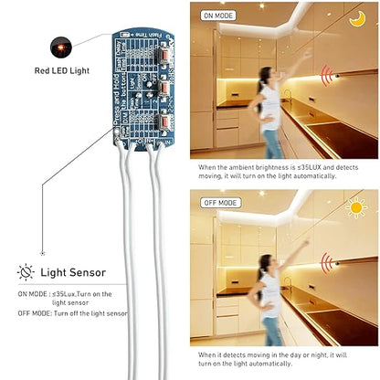 SENSKY BS010BW DC 12v to 24v 3A Mini Dimmable Pir Motion Sensor Switch Occupancy Sensor Switch for DIY LED Lighting,Kitchen Cabinet(White)