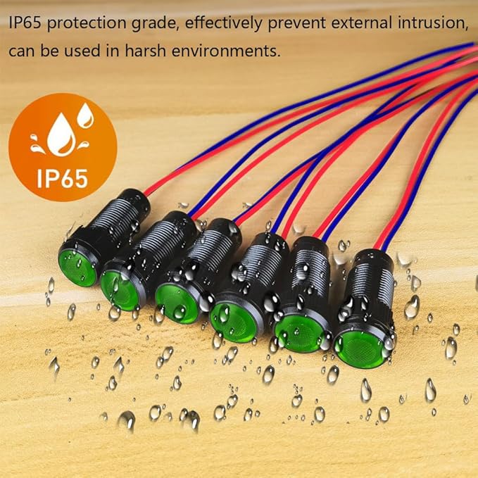 6pcs Green LED Indicator Pilot Light 110VAC Mounting Hole Size 10mm(Flame Retardant Plastic Shell)