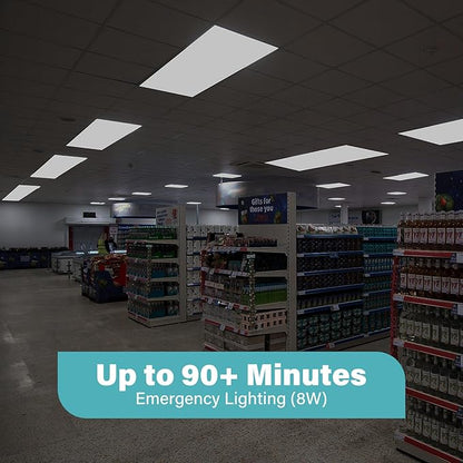 2 Pack 2x4 LED Flat Panel Light with Emergency Battery Backup, Up to 1.5H of Power Support at 8W Output, 0-10V Dimmable, 3000/4000/5000K, 30/40/50W Selectable, UL & ETL