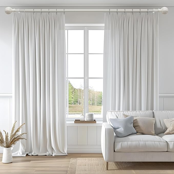 Antique White Curtain Rods for Windows 66 to 120 inch,1" Adjustable Heavy Duty Window Curtain Rod Leaf Finials,Rustic Decorative Drapery Rods Set,Size:36-120''