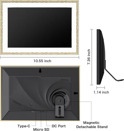 Digital Picture Frame, 10.1'' Frameo Digital Frame Wifi, 1280*800 HD Touch Screen, 32GB Memory, Wall Mountable Digital Photo Frame, Auto-Rotate, Share Instantly, Wedding, Birthday Gifts for Mom, Gold
