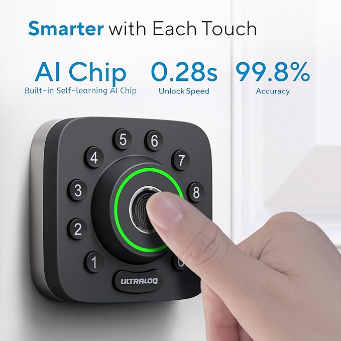 ULTRALOQ Smart Lock U-Bolt Pro, 7-in-1 Fingerprint Keyless Entry Door Lock with App Control, Anti-peep Keypad, Auto Lock, Smart Deadbolt Front Door, IP65 Waterproof, Easy Installation, 1 Year Battery