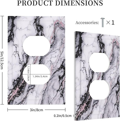 Outlet Covers White Marble Pattern Black Lines Pink Lines 1 Gang Duplex Wall Plate Decorative Switch Plates Electrical Receptacle Faceplate Light Switch Cover for living Room Office Decor