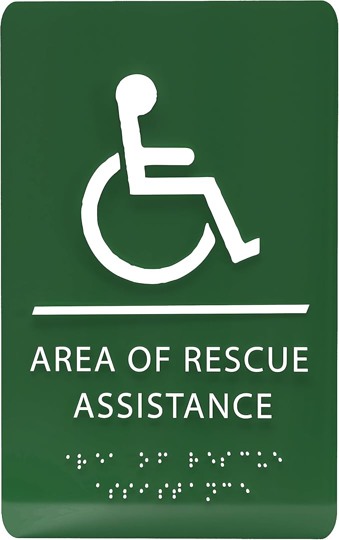 6" X9" Area of Rescue Assistance Sign - ADA Compliant Tactile Graphics Grade 2 Braille Text Signs| Sign for Shopping Malls, Offices, Hotels, Schools, Apartments, and Restaurants