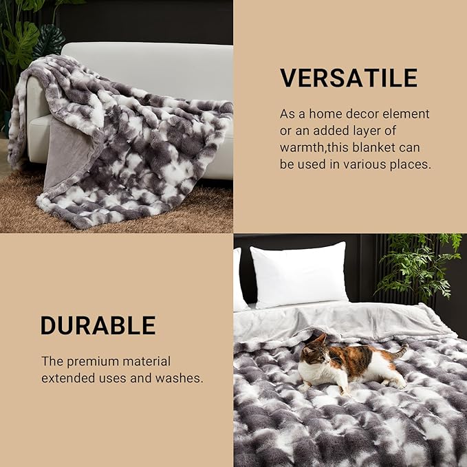 SAPHREAS Faux Fur Throw Blanket for Couch, Fluffy Fuzzy Bubble Blanket for Sofa Bed Living Room, Decor Soft Cozy Gifts for Women Men, 50x60” Tie Dye Grey