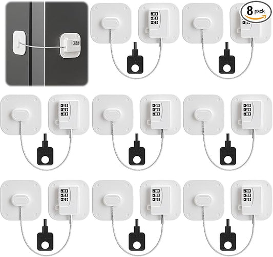 8 Pack Fridge Lock Heavy Duty Locks for Fridge Freezer Lock for Child Safety Cabinet Coded Adhesive Combination Refrigerator for Drawers Cabinet Window Easy Install No Drilling Black(White)