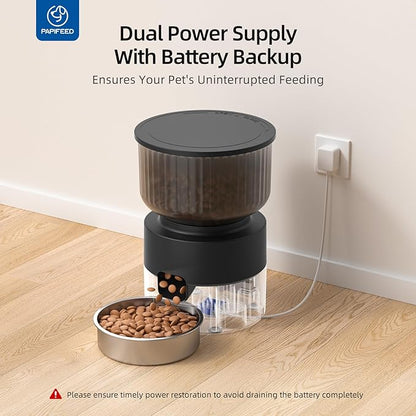 PAPIFEED Automatic Cat Feeder and Water Fountain, 3L/12 Cups 2.4G WiFi Pet Feeder with Stainless Steel Bowl, Smart APP Control for Remote Feeding, 1-12 Meals Per Day, Detachable for Easy Clean (Black)