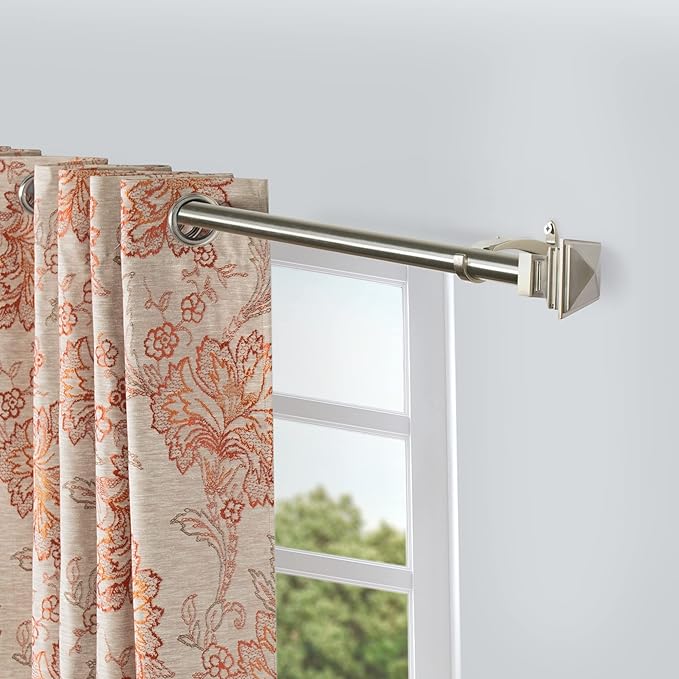 Deco Window 2 Pcs 36"-66" Extendable Curtain Rod for Door & Windows Adjustable Iron Telescopic Drapery Bar with Stacked Square Finials (1" Diameter, Satin Silver)