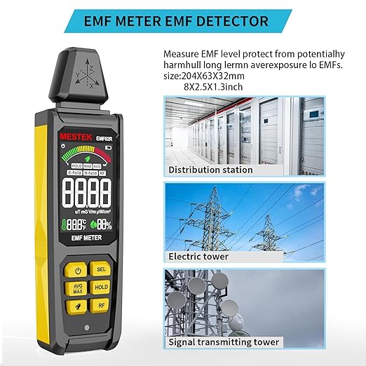EMF Detector, MESTEK 5 in 1 EMF Meter Radiation Detector, Electric Field, Radio Frequency Field Temperature, Magnetic Field Strength Meter, Rechargeable EMF Reader Home EMF Detection and Ghost Hunting