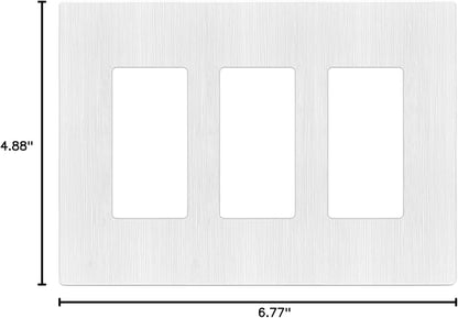 LIDER Brushed Finish Decorator Switch Cover, Screwless Wall Plate, Mid-Size 3-Gang 4.88" x 6.77", Unbreakable Polycarbonate Thermoplastic, UL Listed, LSWP-33M-BW, Brushed White