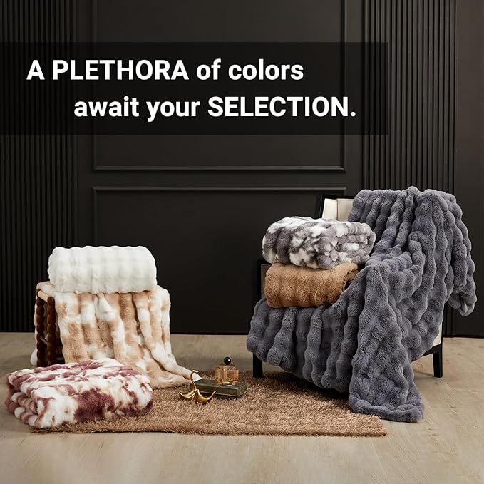 SAPHREAS Faux Fur Throw Blanket for Couch, Fluffy Fuzzy Bubble Blanket for Sofa Bed Living Room, Grey Decor Soft Cozy Gifts for Women Men, 50x60” Gray