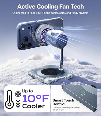 Qi2.2 Certified 25W Fast Charging Station with Cooling Fan, 3 in 1 Wireless Charger Design for MagSafe Charger for iPhone 17/16(iOS 26)/Pixel 10, Charging Stand with 45W Adapter for iWatch & AirPods