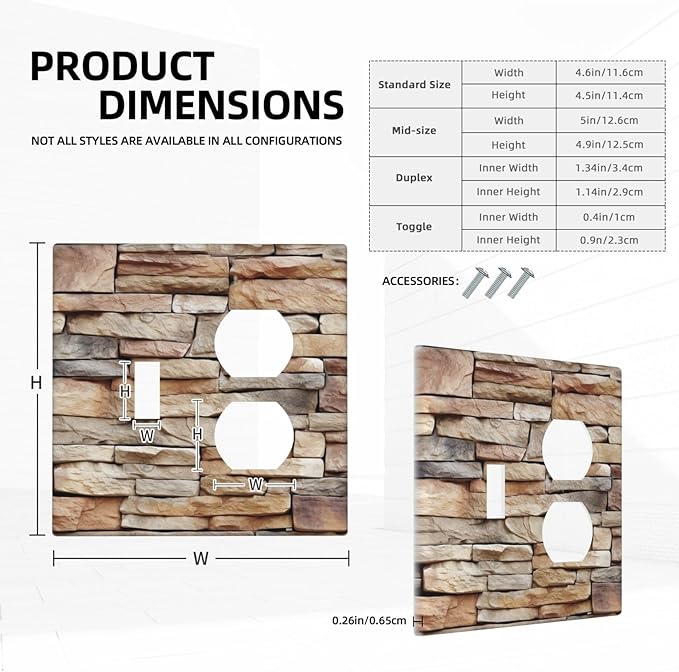 Wallplates Stone Textured Brown Brick Natural Stone 1 Toggle 1 Duplex Switch Plate Electrical Gfci Faceplate Decorative Light Switch Covers For Farmhouse Cabin Decor