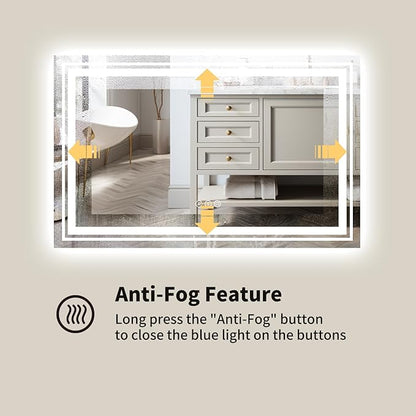 WTTY LED Bathroom Mirror 48"x32" with Back and Front Light,Modern LED Mirror for Bathroom,Dimmable Lighted Bathroom Vanity Mirror with Anti-Fog,Memory Function,Shatter-Proof,Wall Mounted