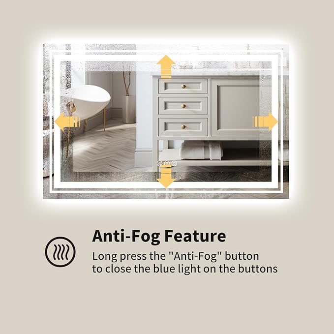 WTTY LED Bathroom Mirror 31.5"x48" with Back and Front Light,Modern LED Mirror for Bathroom,Dimmable Lighted Bathroom Vanity Mirror with Anti-Fog,Memory Function,Shatter-Proof,Wall Mounted