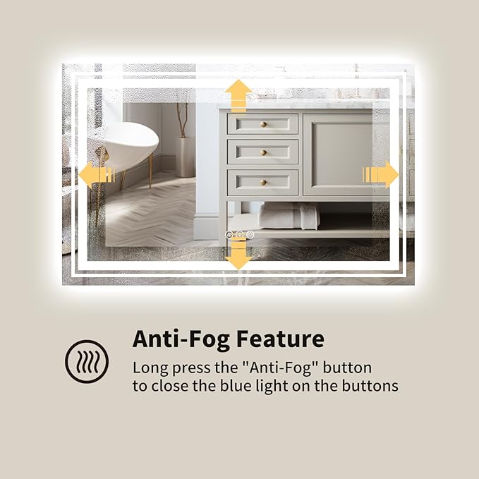 WTTY LED Bathroom Mirror 55"x36" with Back and Front Light,Modern LED Mirror for Bathroom,Stepless Dimmable Lighted Bathroom Vanity Mirror with Anti-Fog,Memory Function,Shatter-Proof