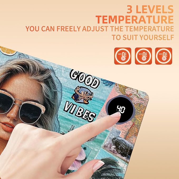 Heated Mouse Pad 23.6 x 14 in 3-Temp Fast Heating Desk Mat with Auto Timer Warmer for Hands Wrist Pain Relief Waterproof Keyboard Mat for Office, Gaming, Home, Beach Vibes Beauty