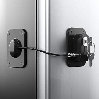 Refrigerator Lock 2 Packs, Fridge Lock with Silicone Wire Protection Fridge Locks for Kids Easy to Use and Install Cabinet Locks with Key, Black
