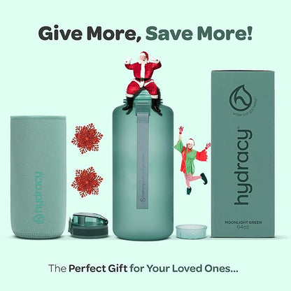 Hydracy Water Bottle with Time Marker -Large BPA Free Water Bottle & No Sweat Sleeve -Leak Proof Gym Bottle with Fruit Infuser Strainer & Times to Drink -Ideal for Fitness Sports & Outdoors