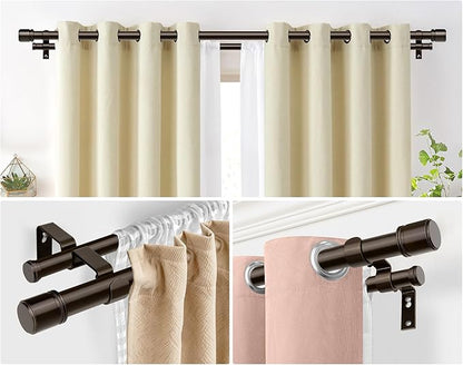 Double Curtain Rod 72 to 144 Inch, HOTOZON 1 Inch Heavy Duty Double Curtain Rods for Windows 60 to 140 Inches(5-11.6 ft), Telescoping Drapery Rod with Simple End Finials, Bronze