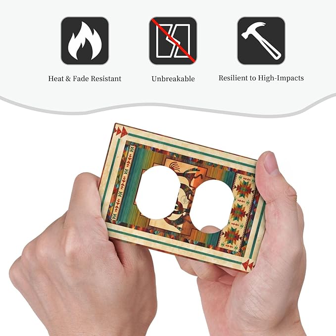 Decorative Outlet Covers Native American African Afro 1 Gang Duplex Light Switch Cover Plate Unique Wall Plate Electrical Switch Plate Covers for Home Bedroom Decor（2 Pack）