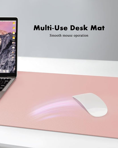 YSAGi Double-Sided Desk Pad, Leather Desk Mat, Eco Cork Desk Pad Protector, Large Mouse Pad for Desk, Waterproof Desk Blotter Pad, Desk Writing Pad for Office Work/Home (Pink+Cork, 47.2" x 23.6")