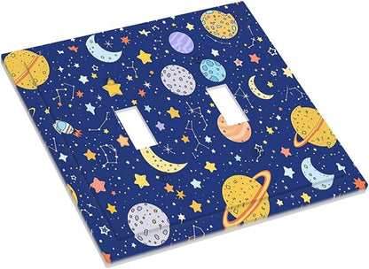 Stars Starry Night Sun Moon Planet Constellations Decorative Switch Plates 2 Gang Double Toggle Outlet Light Switch Cover Wall Plate Electrical Faceplate for Bedroom Bathroom Decor