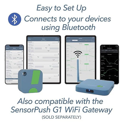 SensorPush HT1 Smart Temperature Sensor & Humidity Sensor - Thermometer & Hygrometer w/App Monitoring - Indoor/Outdoor Temperature and Humidity Monitor w/Heat Index for RV, Fridge & More