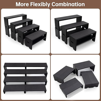 Large Display Wood Risers Wooden Stand 8 Tier Wood Racks Decorative Rectangular, 2 Set 8 Piece Cupcake Stands Cologne Perfume Organizer Dessert Showcase Items(black)