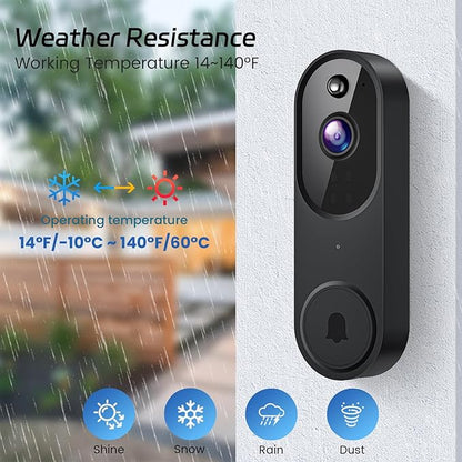 1080P Wireless Video Doorbell Camera, Night Vision, Cloud Storage (Sold Separately), 2.4GHz Wi-Fi Only, Smart AI Human Detection, Real-Time Alert, 2-Way Audio, Battery Powered