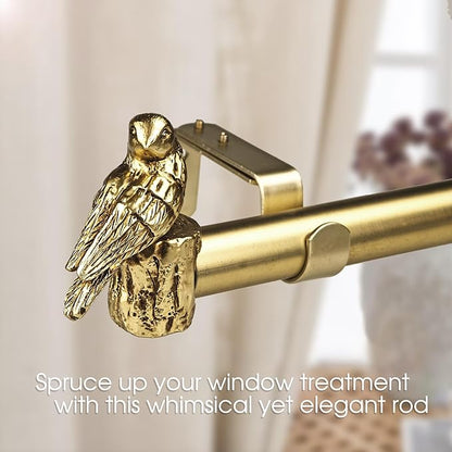 1-1/8 Inch Diameter Brushed Gold Curtain Rod with Bird Design Finials, 36-72'' Telescoping Single Curtain Rods for window width 24-68 inch, 1 pack