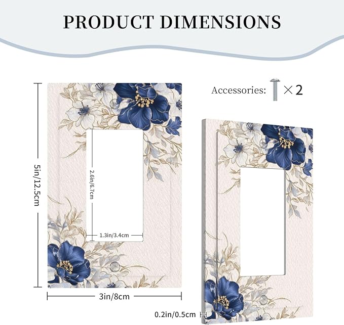 Decorative Outlet Covers Rustic Blue White Flowers Floral Penoy 1 Gang Single Decora GFCI Device Light Switch Covers Plate 1 Rocker Wall Plate Jumbo Face Plate