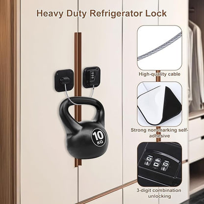 Fridge Locks, 2 Pack Refrigerator Locks with Combination, Refrigerator Lock with Adhesive, Cabinet Lock with Code for Child Safety, Freezer Cabinet Pantry Drawer Latch to Keep Door Closed, Black