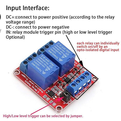5PCS 2 Channel 12V Relay Module with Optocoupler High or Low Level Trigger Expansion Board for Raspberry Pi Arduino