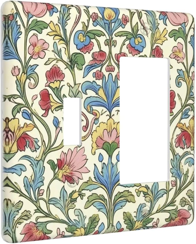 Outlet Covers Boho Red Floral Morris Plant Leaves 1 Toggle 1 Rocker Combination Decorative Wall Plate Electrical Switch Plates Light Switch Cover Plate For Farmhouse Cabin Decor