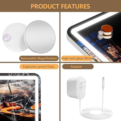 Hasipu Vanity Mirror with Lights and Bluetooth Speaker, 20" x 25" LED Makeup Mirror, Light up Mirror with 10X Magnification and USB Charging Port, Smart Touch 3 Colors Dimmable (White)